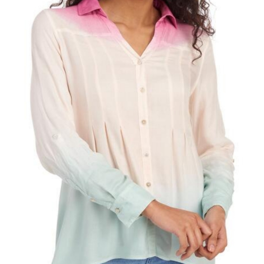 VINTAGE AMERICAOmbre Pintucked Sharkbite Shirt